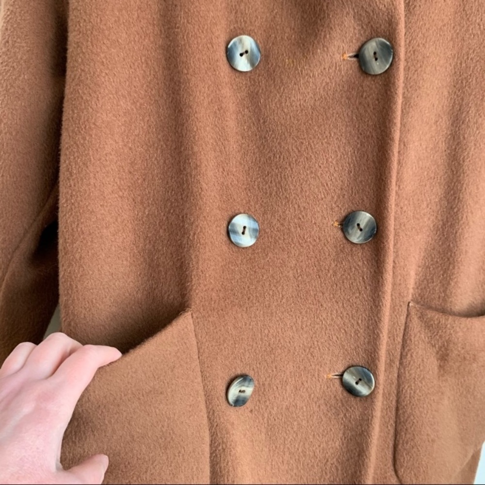 Vtg Camel Hooded Mohair Wool Blend Coat 12